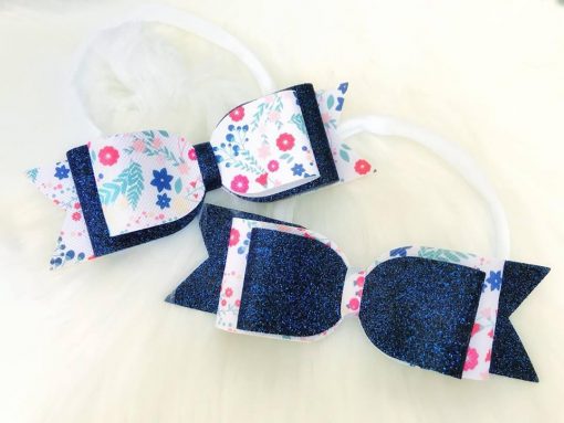 navy floral quad Handmade ampampamp High Quality School Hair Accessories Available in Clips Hairties Headbands Bunwraps and More Wholesale ampampampamp Fundraising Prices available to schools pampampampampc and organisations