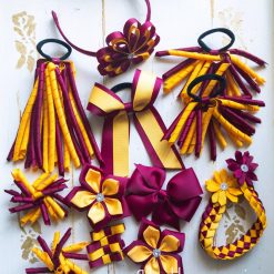 Gold Maroon Hair Accessories 1 Handmade ampampamp High Quality School Hair Accessories Available in Clips Hairties Headbands Bunwraps and More Wholesale ampampampamp Fundraising Prices available to schools pampampampampc and organisations