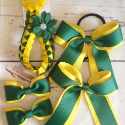 Forest Green Yellow Handmade ampampamp High Quality School Hair Accessories Available in Clips Hairties Headbands Bunwraps and More Wholesale ampampampamp Fundraising Prices available to schools pampampampampc and organisations