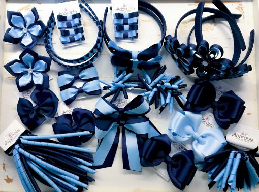 Navy Blue Topaz Handmade ampampamp High Quality School Hair Accessories Available in Clips Hairties Headbands Bunwraps and More Wholesale ampampampamp Fundraising Prices available to schools pampampampampc and organisations