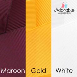 Maroon GOld White Handmade ampampamp High Quality School Hair Accessories Available in Clips Hairties Headbands Bunwraps and More Wholesale ampampampamp Fundraising Prices available to schools pampampampampc and organisations